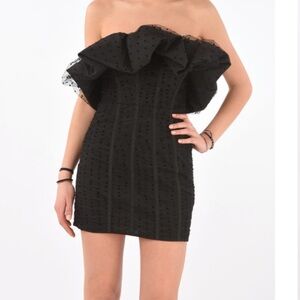 Self Portrait Black Polka-Dot Mesh Frill Mini Dress